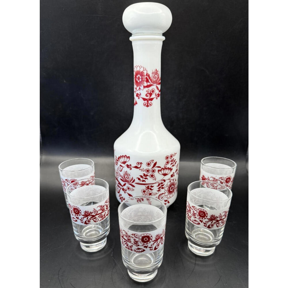 Opaline, Milk Glass, Lattimo, Decanter Set, Italian, 1970's. Mid Century Modern